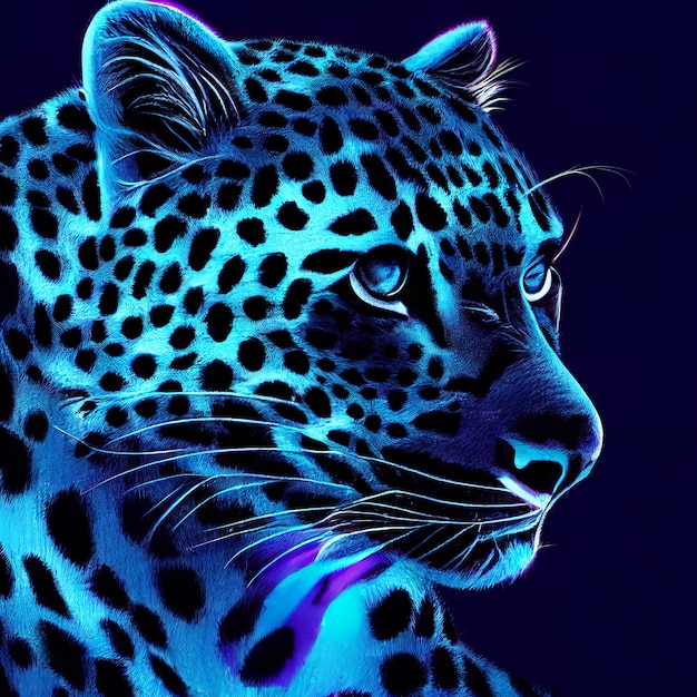 Lindo animalito bonito retrato de leopardo azul de un toque de ilustración de acuarela