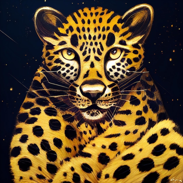 Lindo animalito bonito retrato de leopardo dorado de un toque de ilustración de acuarela