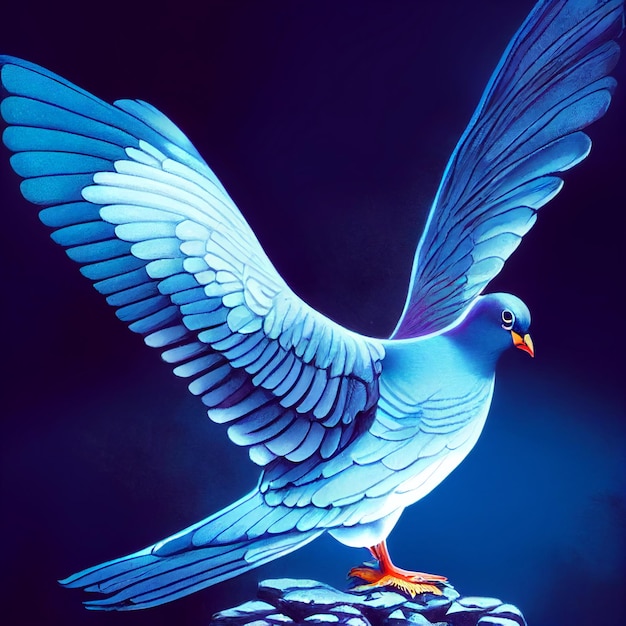 Lindo animalito bonito retrato de paloma azul de un toque de ilustración de acuarela
