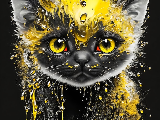 Un lindo animalito de fantasía de gato amarillo con fondo negro