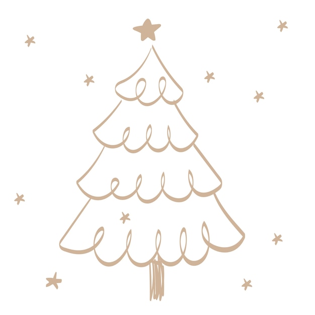 Lindo árbol de Navidad con fondo png y garabateo festivo en marrón