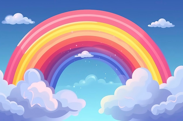 Lindo arco-íris colorido com uma ilustração de desenho animado em nuvem IA gerada