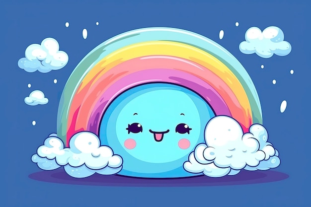 Lindo arco iris colorido con una ilustración de dibujos animados de nubes AI generado