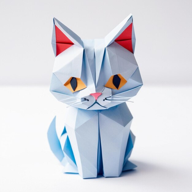 Lindo arte de papel de gatito sentado en un fondo de color claro