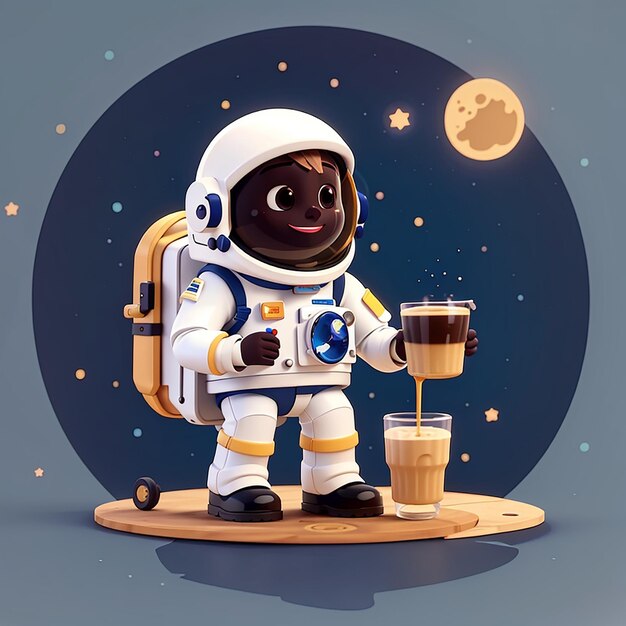 Lindo astronauta bebiendo café espacio de dibujos animados icono vectorial ilustración ciencia bebiendo icono aislado plano