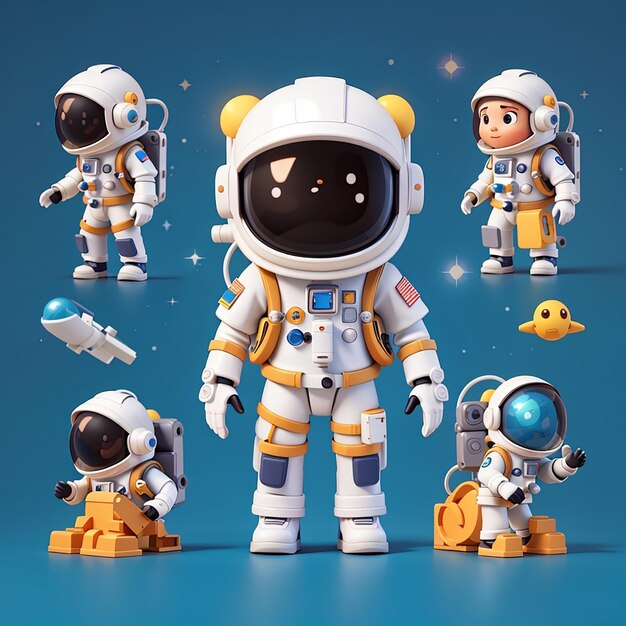 Lindo astronauta figura de acción juguete dibujos animados icono vectorial ilustración ciencia tecnología icono aislado