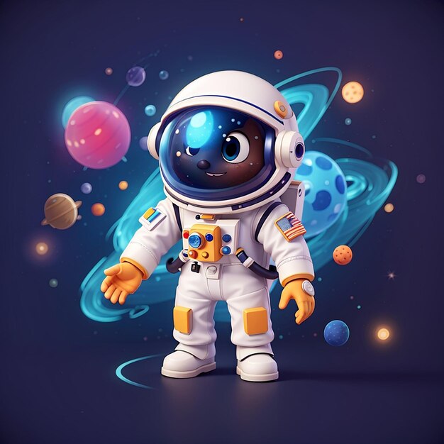 Lindo astronauta pintando en aerosol en el espacio Ilustración de icono vectorial de dibujos animados