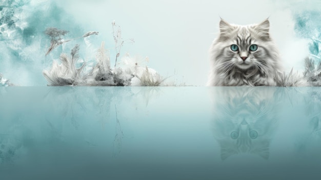 Lindo banner web de gato con espacio de copia IA generativa