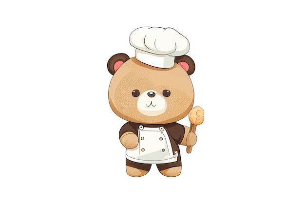 El lindo bebé cocinero oso aislado en un fondo blanco Generativo Ai