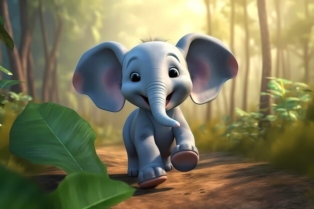 lindo bebé elefante ilustración estilo de renderizado 3D niños estilo de animación de dibujos animados