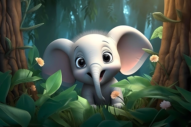 lindo bebé elefante ilustración estilo de renderizado 3D niños estilo de animación de dibujos animados