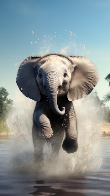 Lindo bebé elefante salpicando en un pozo de agua papel pintado para el teléfono