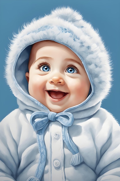 lindo bebé feliz con ojos azules en pijama azul sobre fondo azul