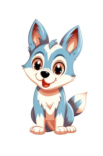 Lindo bebé Husky en estilo de dibujos animados sobre fondo blanco IA generativa