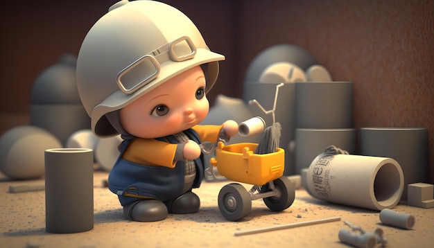 Lindo bebé ingeniero en la construcción halmet