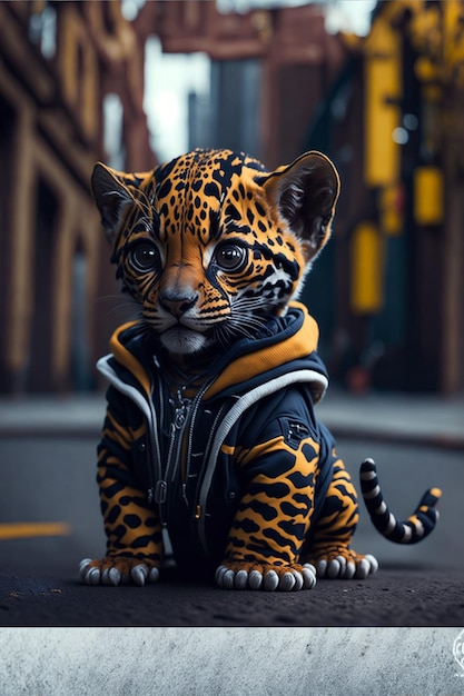 Un lindo bebé jaguar diminuto hiperrealista Kawaii