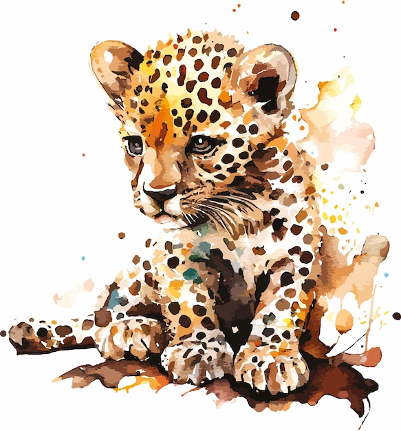 lindo bebé jaguar y leopardo acuarela vector