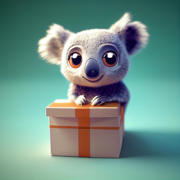 Lindo bebé koala celebrando Navidad Feliz Navidad tarjeta de felicitación 3D renderizado ilustración de dibujos animados