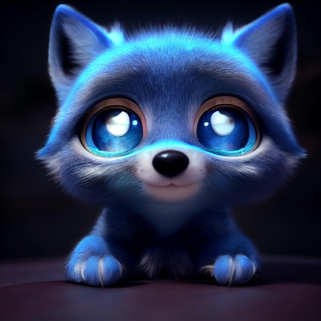 Lindo bebé lobo cachorro o cachorro con grandes ojos renderizado 3d