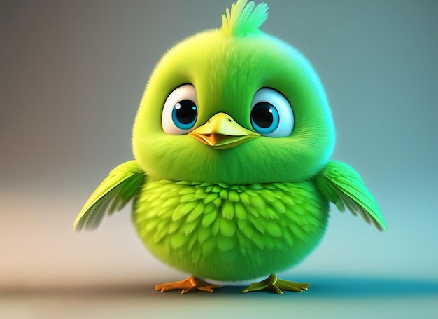 Lindo bebé pájaro verde 3d