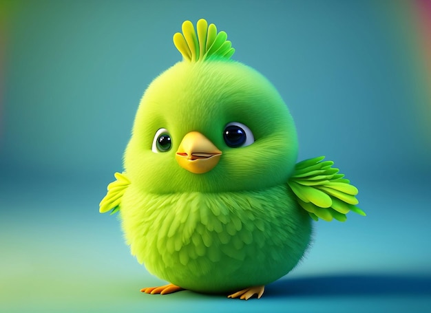 Lindo bebé pájaro verde 3d