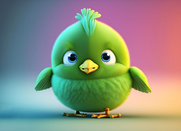 Lindo bebé pájaro verde 3d