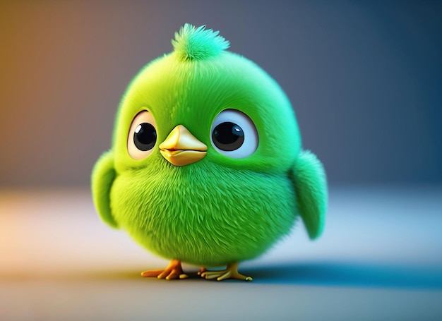 Lindo bebé pájaro verde 3d