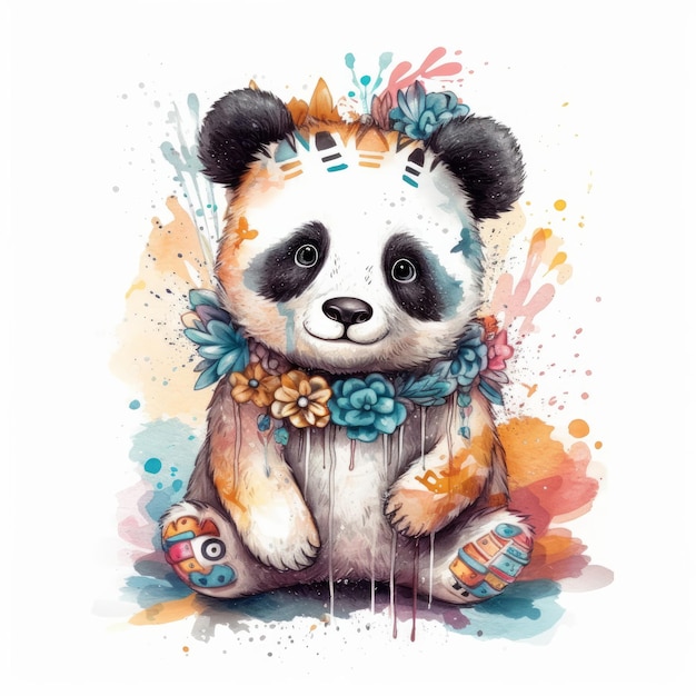 Lindo bebé panda acuarela Ilustración AI GenerativexD