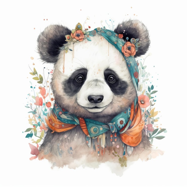 Lindo bebé panda acuarela Ilustración AI GenerativexD