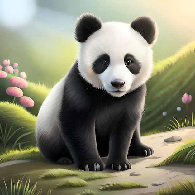 Lindo bebé panda atractivo vibrante