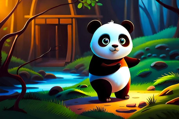 lindo bebé panda en el bosque