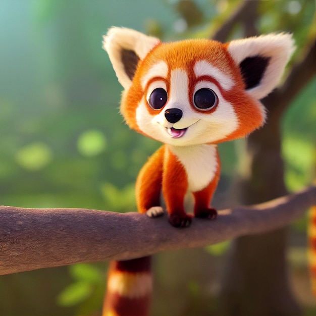 Lindo bebé panda rojo o panda menor personaje 3D renderizado ilustración de dibujos animados