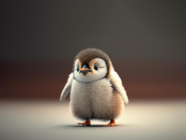 Lindo bebé pingüino emperador Chick mirando hacia los lados