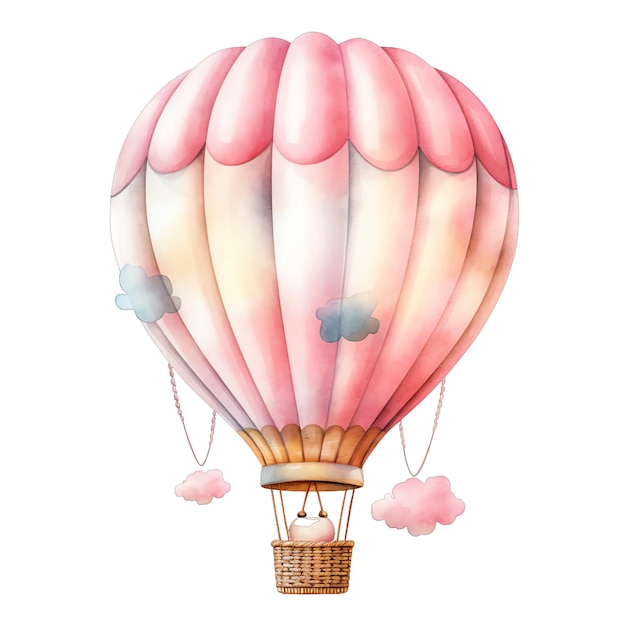 Lindo bebé rosa globo aerostático ilustración acuarela