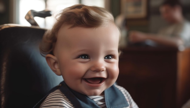 Lindo bebé sonriendo disfrutando de la infancia jugando en el interior con la familia generado por IA