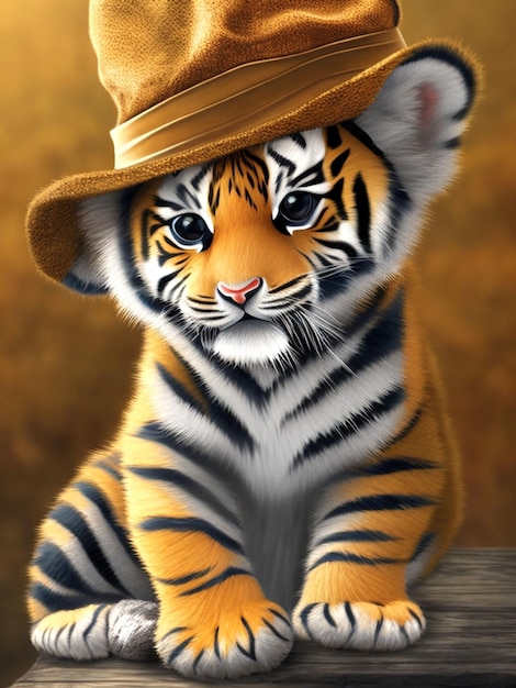 un lindo bebé tigre sentado con un sombrero