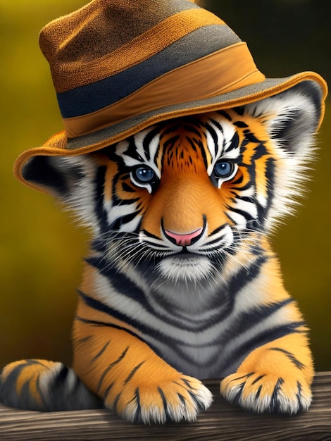 un lindo bebé tigre sentado con un sombrero