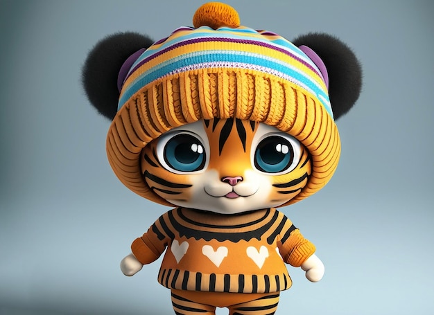 Un lindo bebé tigre en vestido de invierno