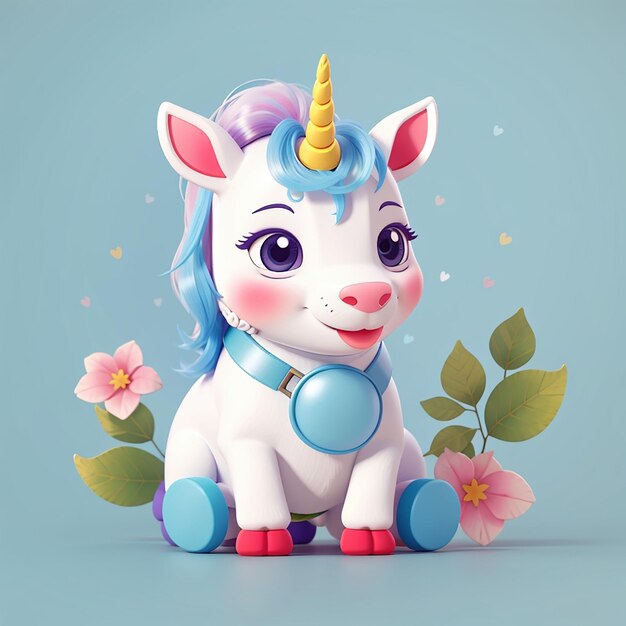 El lindo bebé unicornio con chupete y pañal ilustración de icono vectorial de dibujos animados de la naturaleza animal plana