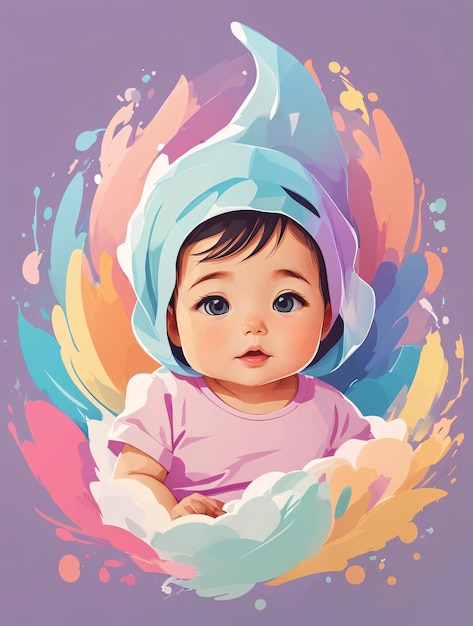lindo, bebé, vector, en, pastel, ilustración