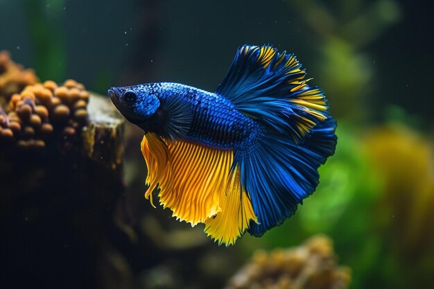 Lindo betta splendens azul e amarelo