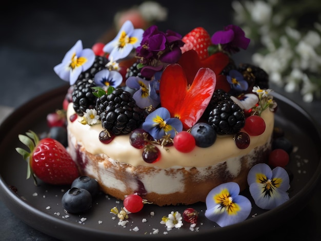 Lindo bolo com frutas e flores generativas ai