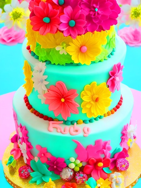 Foto lindo bolo de aniversário em cores brilhantes download de imagem livre