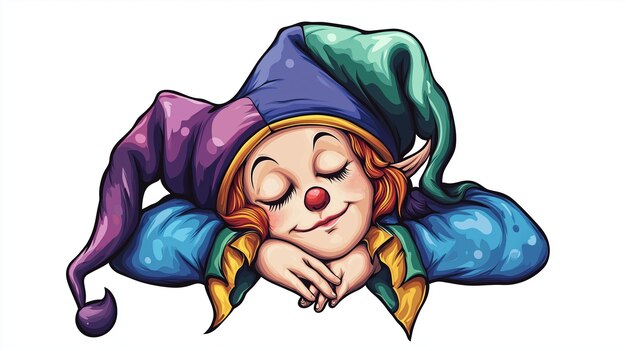 El lindo bufón durmiente 2D Logotipo sobre un fondo blanco