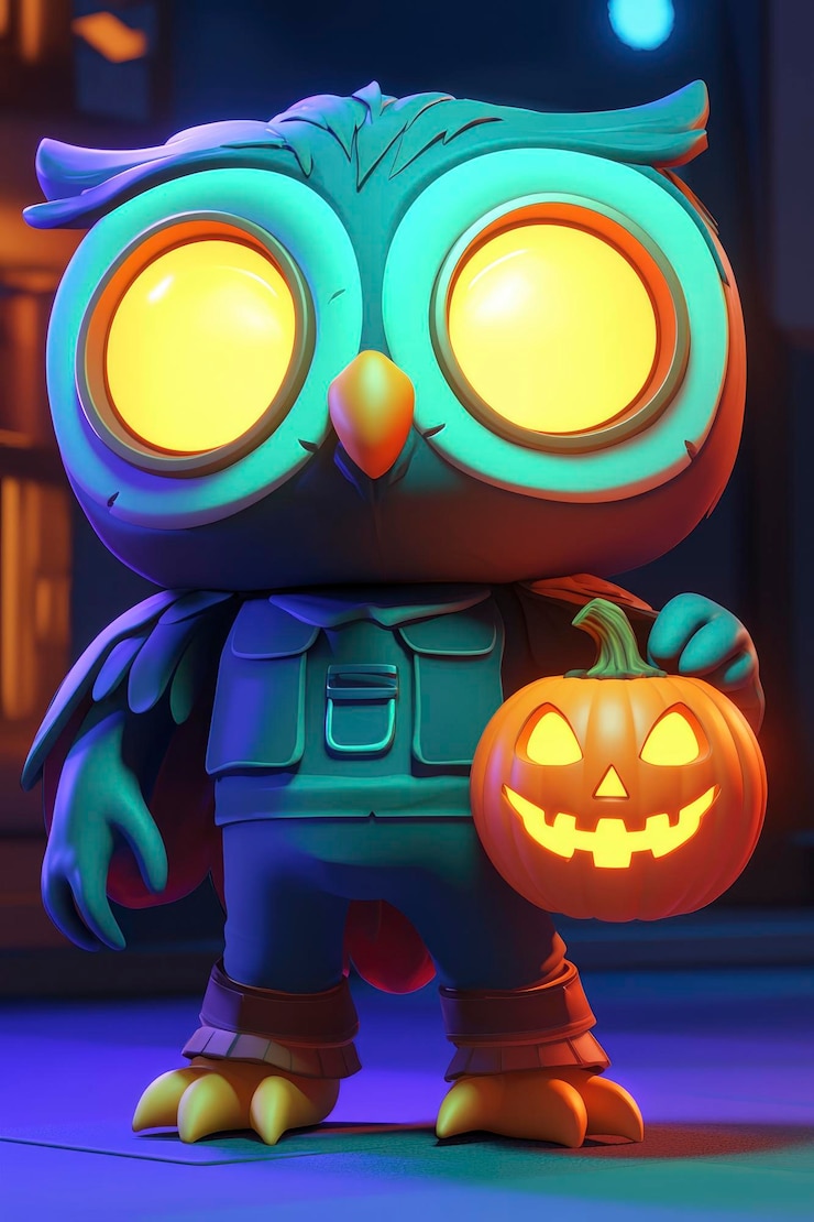 Foto el lindo búho con una linterna de jacko para halloween