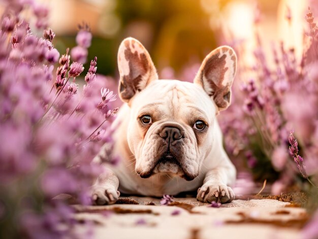 Un lindo bulldog francés está jugando en la calle.