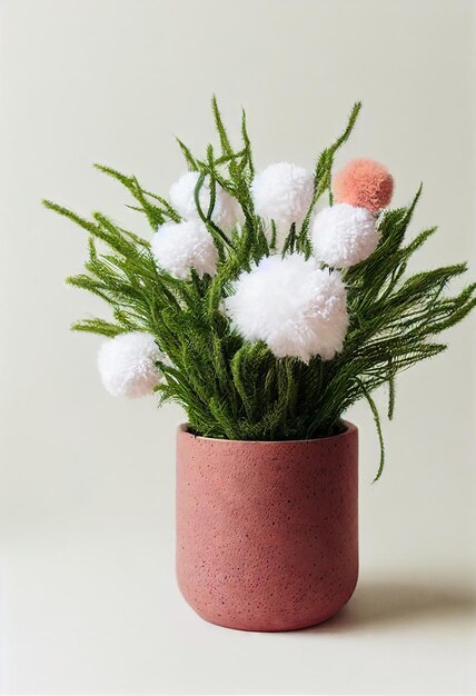 Lindo buquê de flores secas verdes brancas em vaso retangular