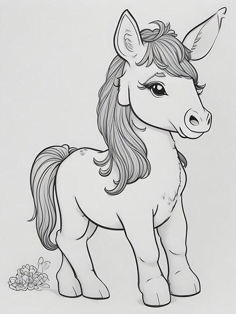 Foto un lindo burro de estilo de dibujos animados para colorear libros