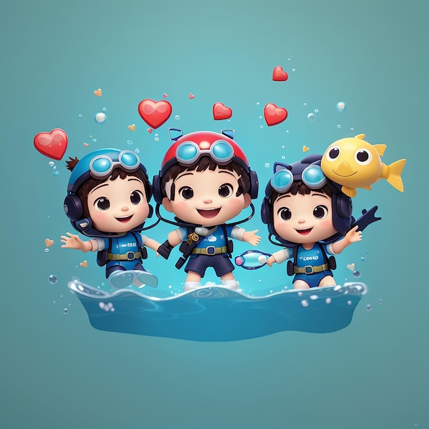 Lindo buzo coreano signo de amor corazón icono de dibujos animados vectorial ilustración ciencia icono de vacaciones concepto aislado estilo de dibujo animado plano vectorial premium