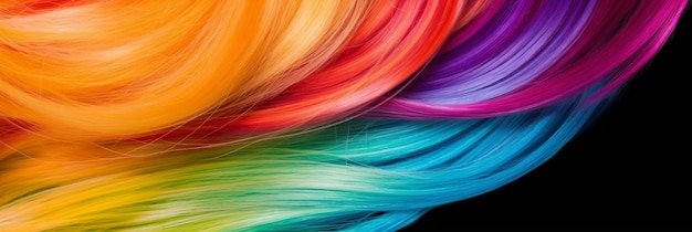 Lindo cabelo comprido com efeito de cor de arco-íris cópia espaço em branco área Generative AI